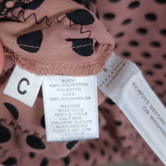 Loft Women's L Petite Scoop Neck Tank Top Mauve Tan Polka Dot And Black Lace - Picture 4 of 5